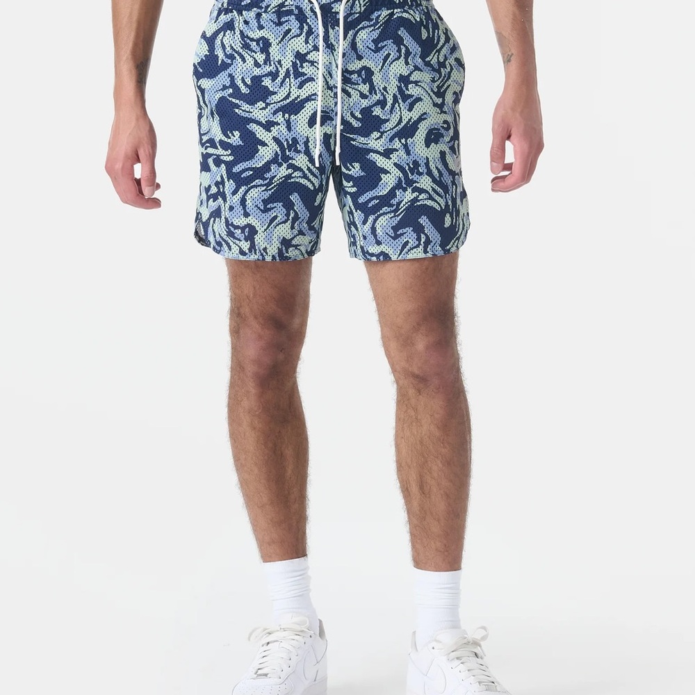 Men's Athletic Swim Shorts - Blue Pattern
